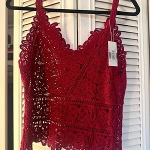 Elegant Red crochet Lace Women's Top